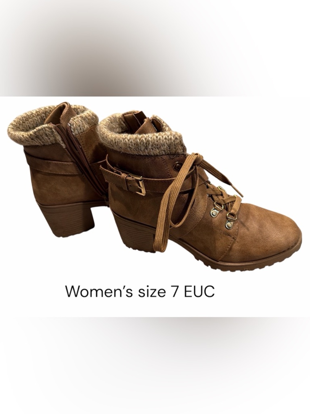 Women's Brown Lace-Up Heeled Ankle Boots Size 7